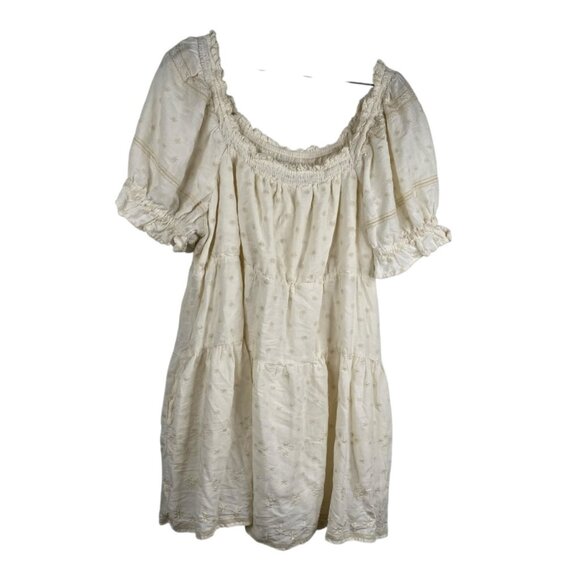 Old Navy Women's Puff Sleeves Smocked Embroidered Dress Ivory Sz XXL Milkmaid - Picture 1 of 10